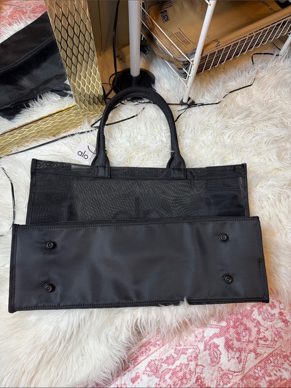 New Yoga Black Mesh & Nylon Tote - Picture 2 of 5